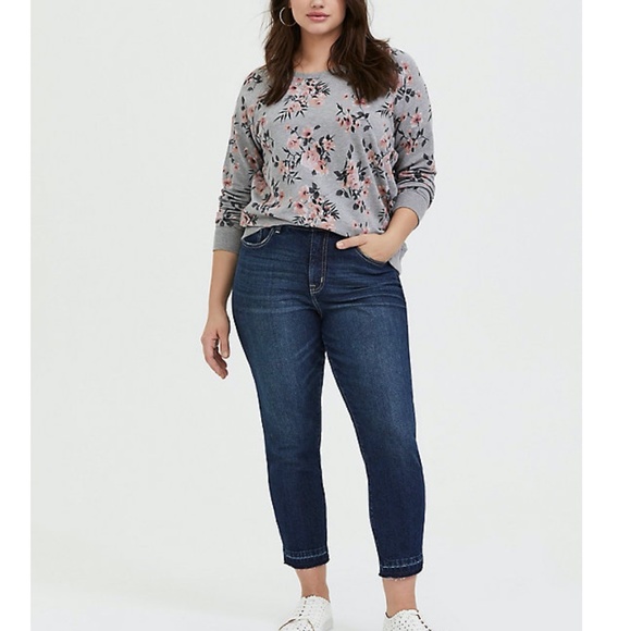 Torrid HeatherGrey Floral Fleece Raglan Sweatshirt - Picture 2 of 10